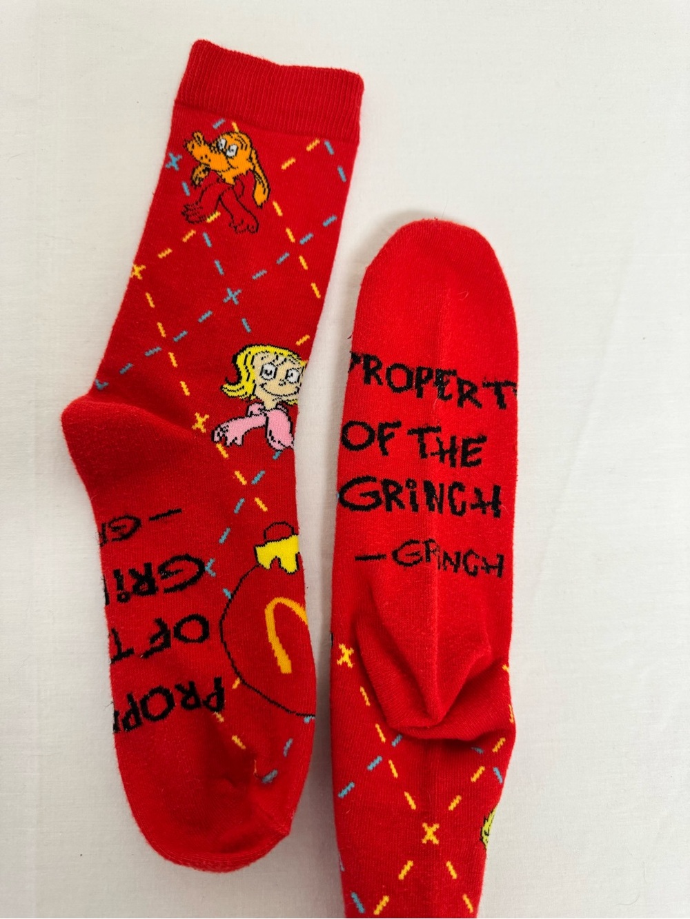 McDonald's Red 'Property of the Grinch' Novelty Crew Socks